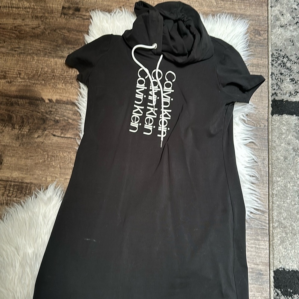 Authentic Calvin Klein, black dress with the hood drawstring
